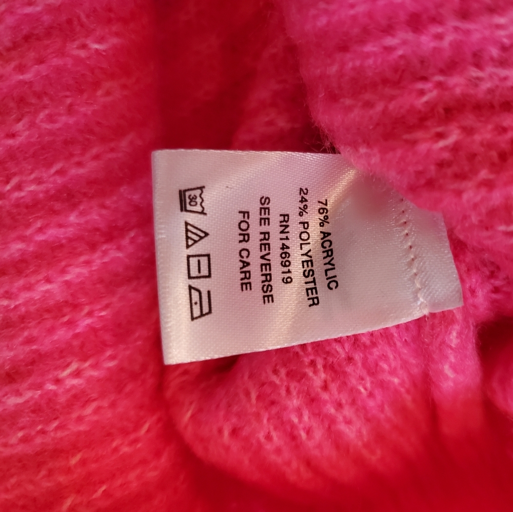 SUN + MOON 🌙  Electric Pink Boxy Turtleneck Ribbed Sweater - Picture 6 of 7